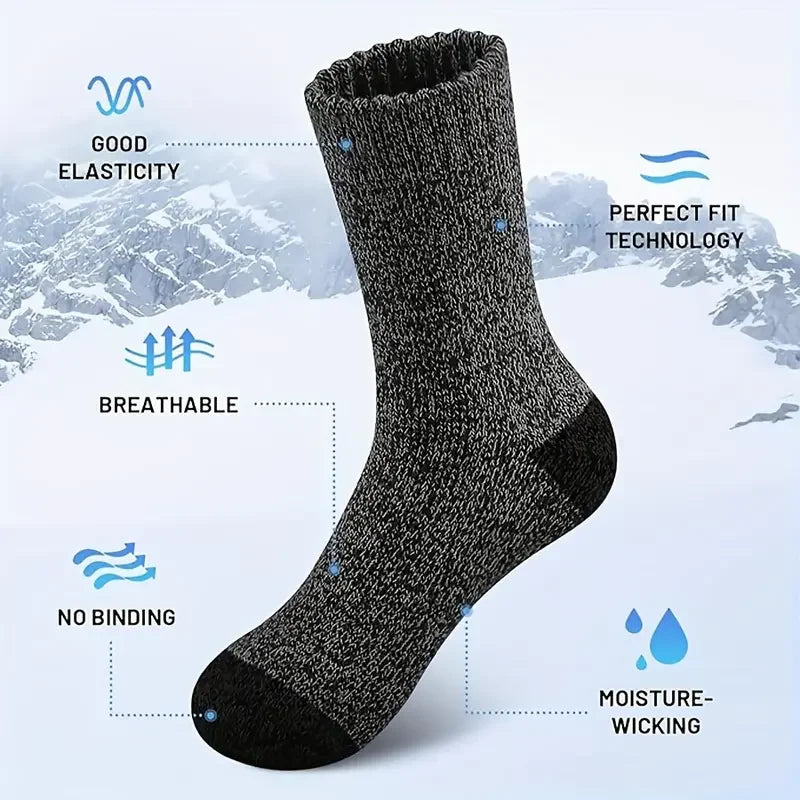 Lot de 5 Paires – Chaussettes Homme Laine Mérinos Épaisses – Thermiques & Chaudes, Randonnée / Froid Extrême / Hiver
