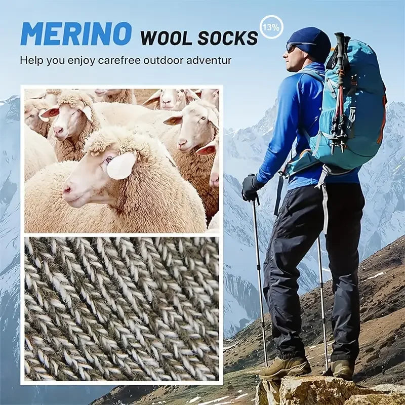 Lot de 5 Paires – Chaussettes Homme Laine Mérinos Épaisses – Thermiques & Chaudes, Randonnée / Froid Extrême / Hiver
