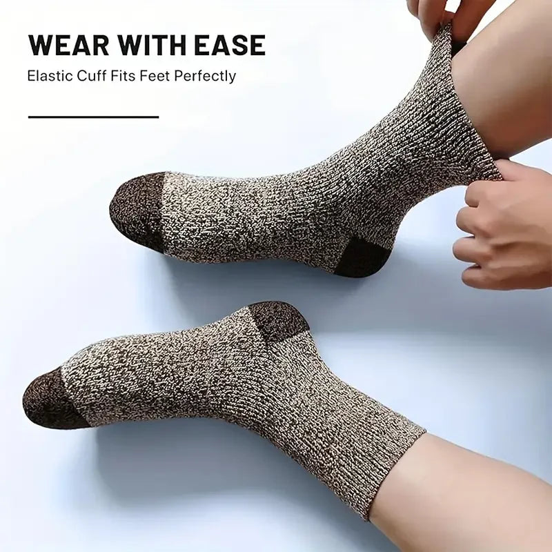 Lot de 5 Paires – Chaussettes Homme Laine Mérinos Épaisses – Thermiques & Chaudes, Randonnée / Froid Extrême / Hiver