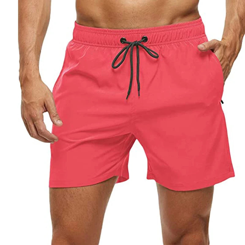 Short de Bain Homme Séchage Rapide – Taille Élastique, Poches Zippées, Doublure Mesh, Plage & Natation
