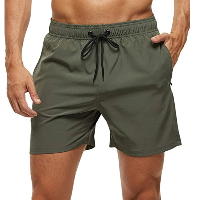 Short de Bain Homme Séchage Rapide – Taille Élastique, Poches Zippées, Doublure Mesh, Plage & Natation