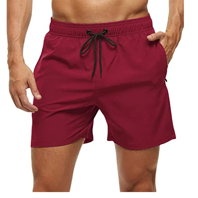Short de Bain Homme Séchage Rapide – Taille Élastique, Poches Zippées, Doublure Mesh, Plage & Natation