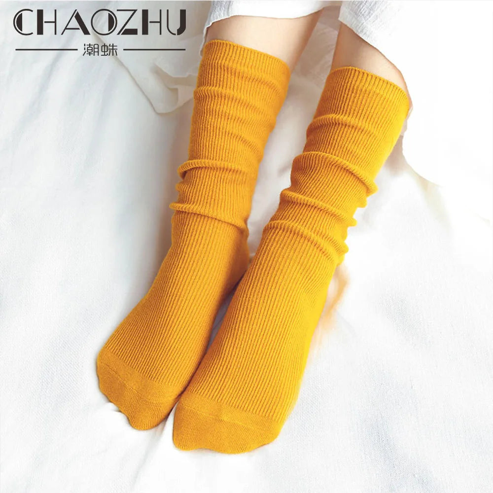 Chaussettes longues femme CHAOZHU – Coton japonais côtelé, multicolores, douces & coupe loose