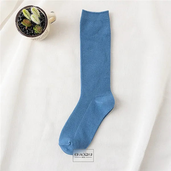 Chaussettes longues femme CHAOZHU – Coton japonais côtelé, multicolores, douces & coupe loose