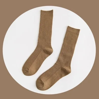 Chaussettes longues femme CHAOZHU – Coton japonais côtelé, multicolores, douces & coupe loose