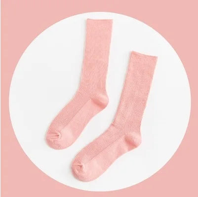 Chaussettes longues femme CHAOZHU – Coton japonais côtelé, multicolores, douces & coupe loose
