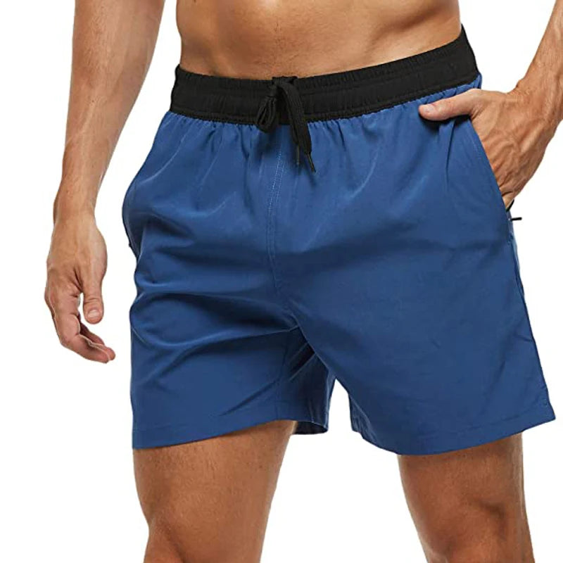 Short de Bain Homme Séchage Rapide – Taille Élastique, Poches Zippées, Doublure Mesh, Plage & Natation