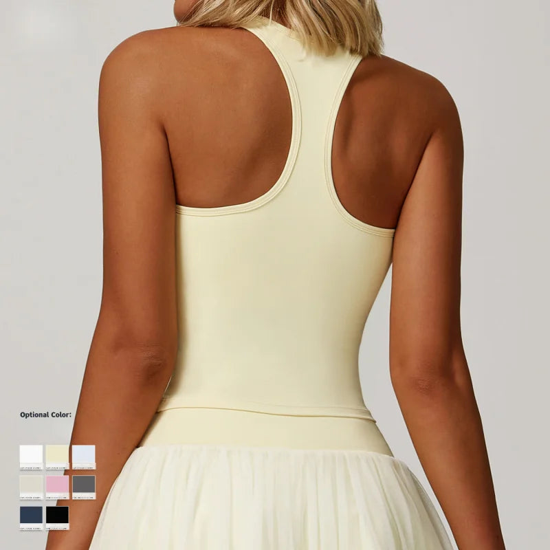 Débardeur de Sport Femme Dos Nageur – Coton Brossé, Coupe Ajustée,Yoga & Fitness