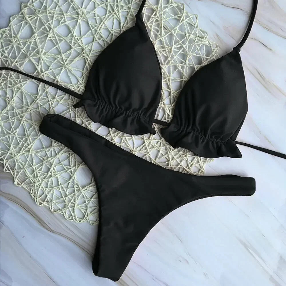Bikini Brésilien Sexy   Ensemble 2 Pièces Push-Up, Haut Bandage & Bas String, Beachwear
