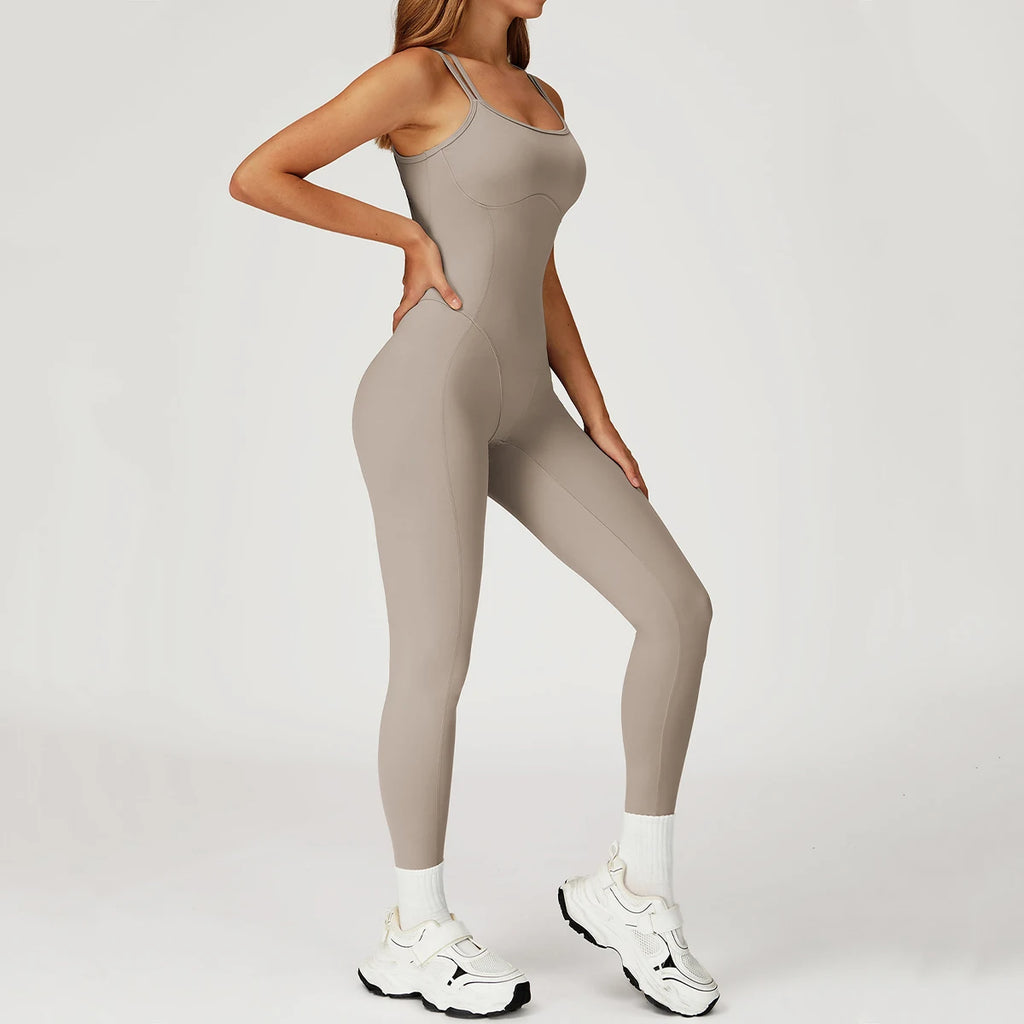 Combinaison Sport Femme Longue – Bodysuit Fitness Élégant à Bretelles, Effet Push-Up, Fitness-Yoga & Pilates