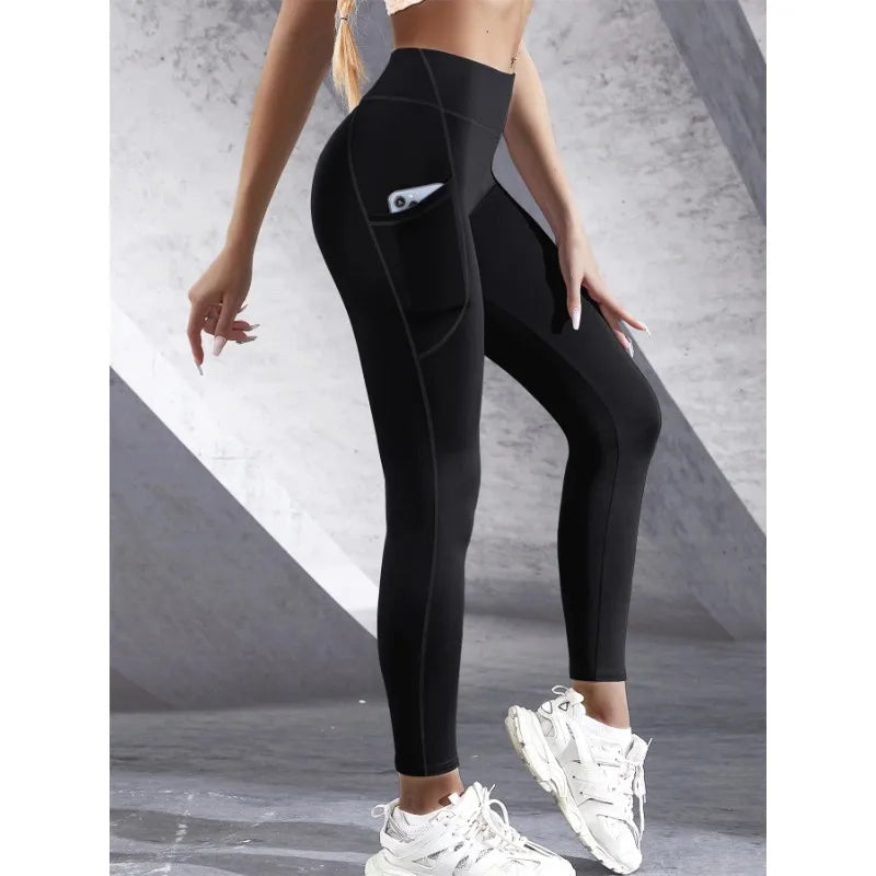 Legging de Sport Femme Taille Haute – Stretch, Avec Poches, Effet Push-Up, Yoga, Fitness & Running