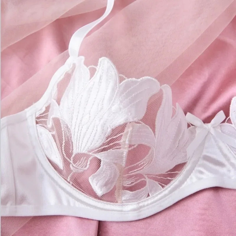 Tornova Lingerie sexy femme – Dentelle transparente, soutien-gorge push-up + culotte brodée, érotique et fin