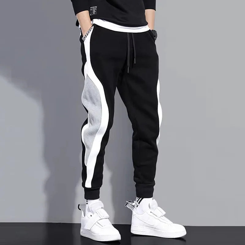 Pantalon Homme Large & Décontracté – Coupe Patchwork, Respirant, Cordon Élastique, Style Casual Sport