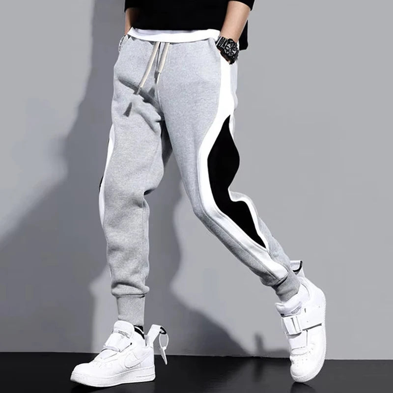 Pantalon Homme Large & Décontracté – Coupe Patchwork, Respirant, Cordon Élastique, Style Casual Sport