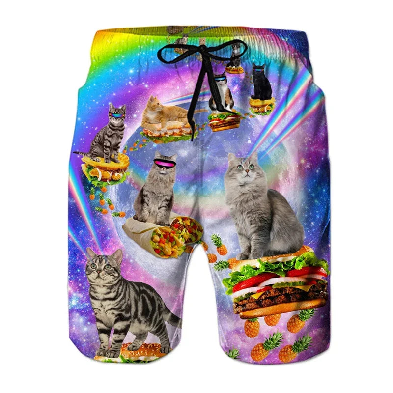 Boardshort Homme Vintage Imprimé 3D Palmiers Tropicaux, Short Hawaïen Respirant & Séchage Rapide.