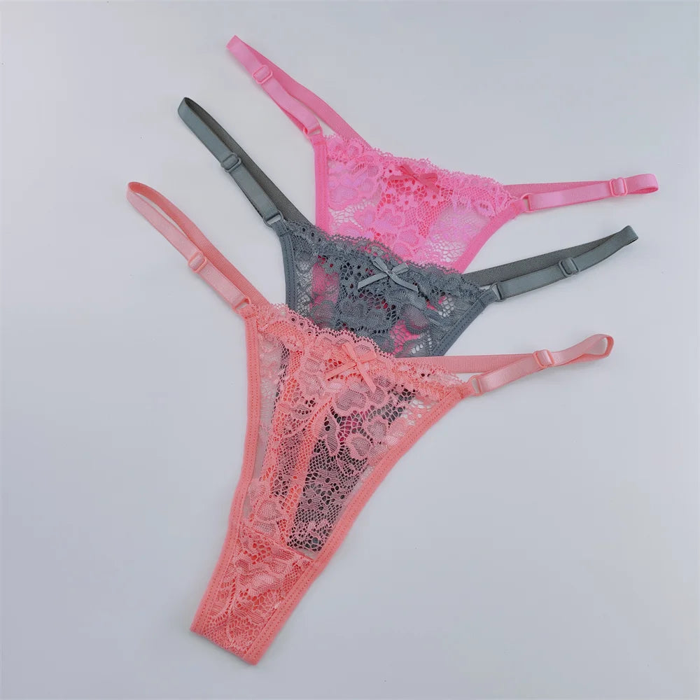Lot de 3 strings femme dentelle – taille basse sexy, respirant & transparent, lingerie élégante