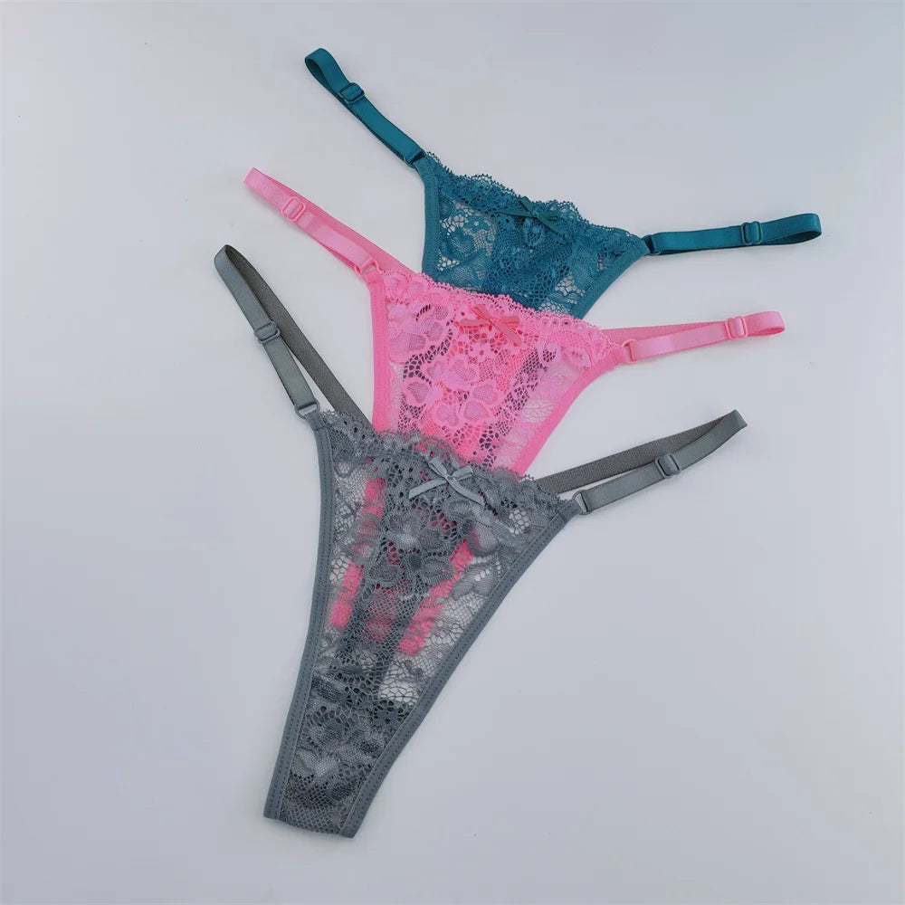 Lot de 3 strings femme dentelle – taille basse sexy, respirant & transparent, lingerie élégante