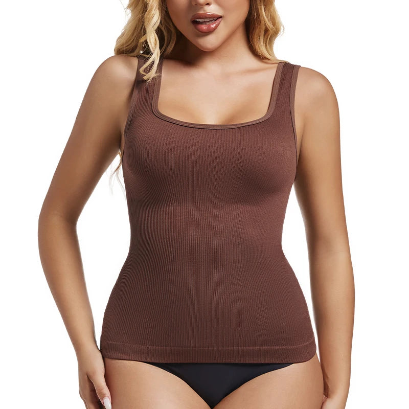 Débardeur Gainant Femme Col Carré – Shapewear Ventre Plat, Sans Couture, Body Shaper Compression (Lot 1 ou 2 Pièces)