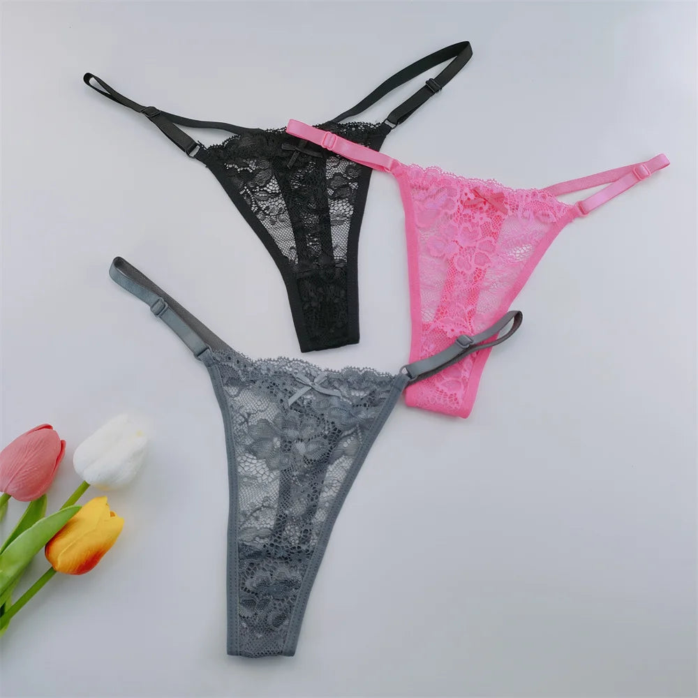 Lot de 3 strings femme dentelle – taille basse sexy, respirant & transparent, lingerie élégante