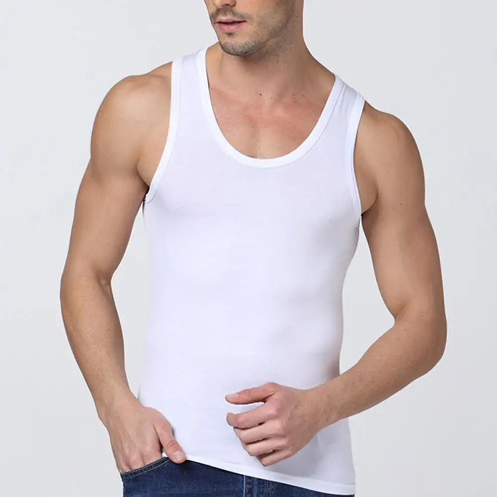 Débardeur blanc pour homme en coton, sans manches, style casual été, t-shirt de sport léger.