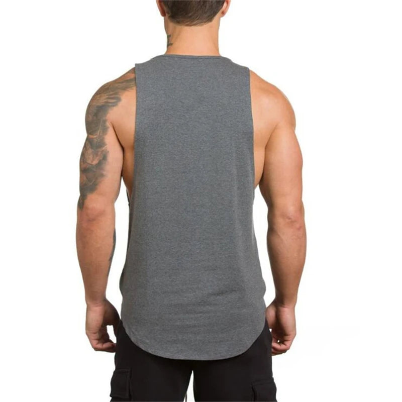 Débardeur Homme en Coton Fitness, Bodybuilding & Running, Couleur Unie