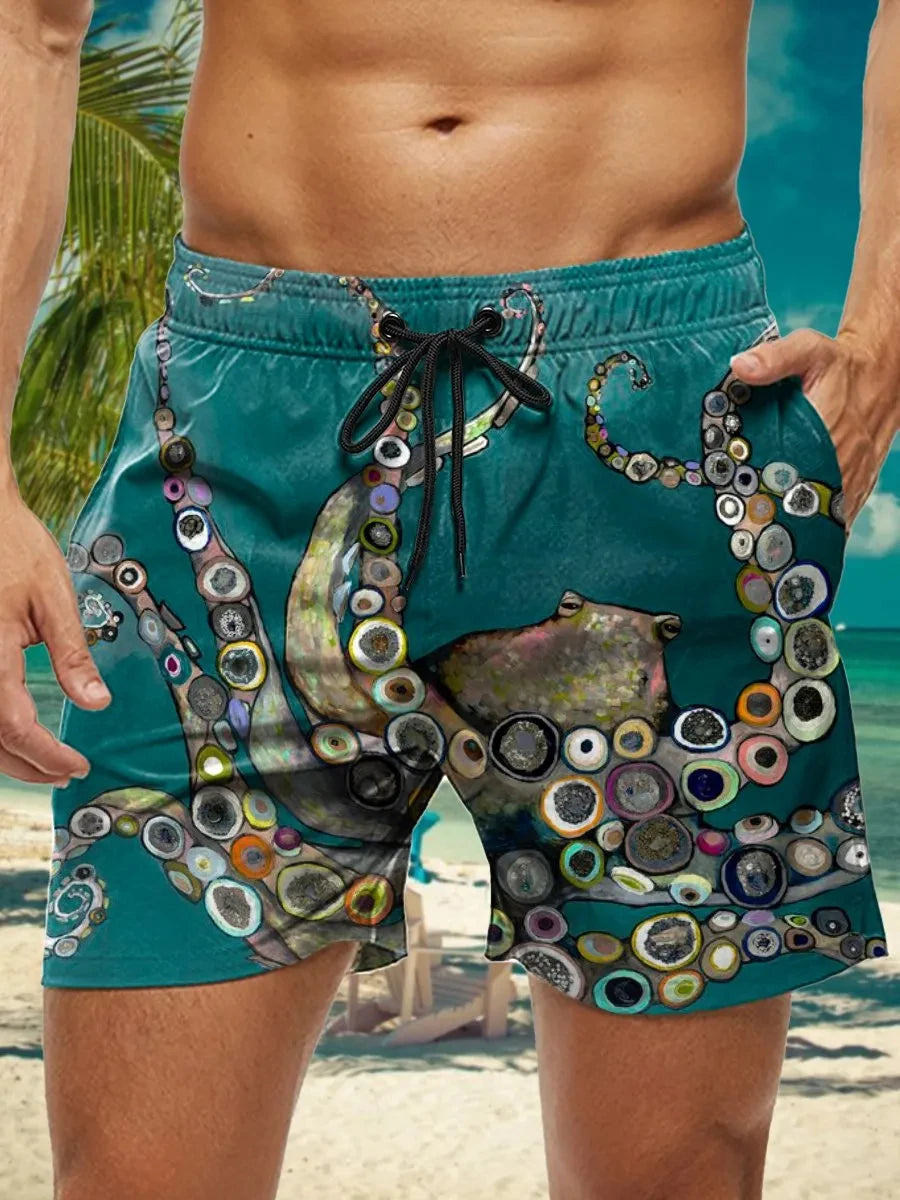 Short de Bain Homme Hawaïen Imprimé Floral 3D, Séchage Rapide, Boardshort Fashion .