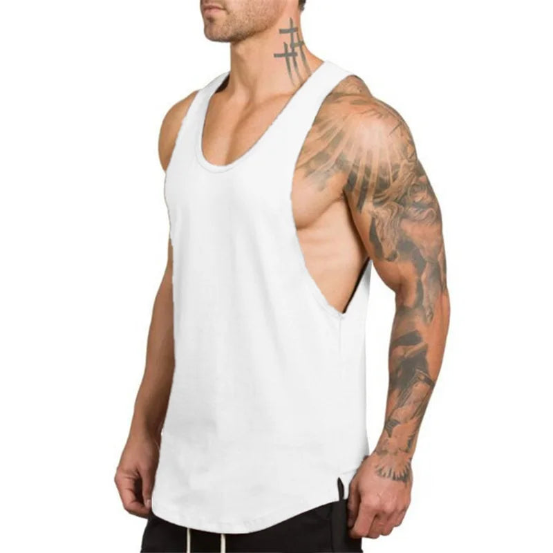 Débardeur Homme en Coton Fitness, Bodybuilding & Running, Couleur Unie