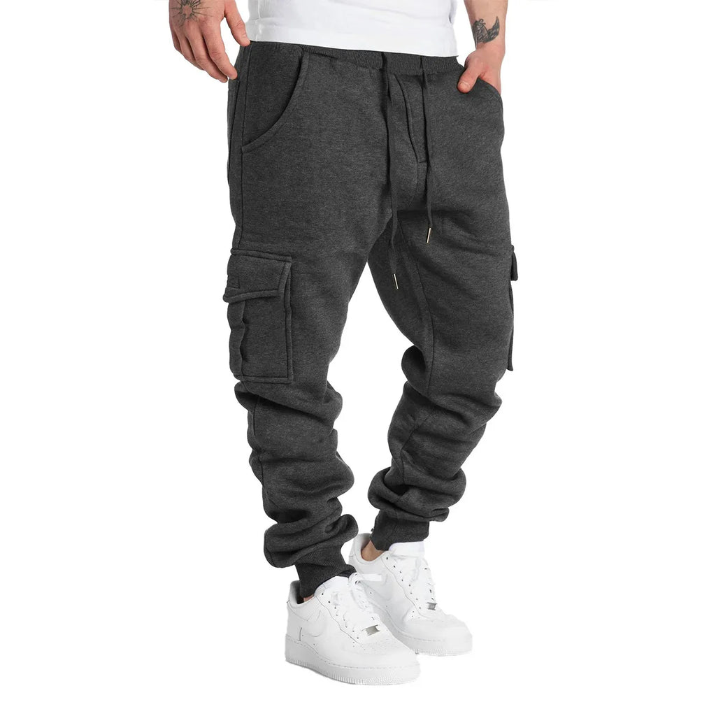 Jogging Homme Coupe Droite Oversize – Pantalon Long à Cordon, Multi-Poches, Sport & Streetwear