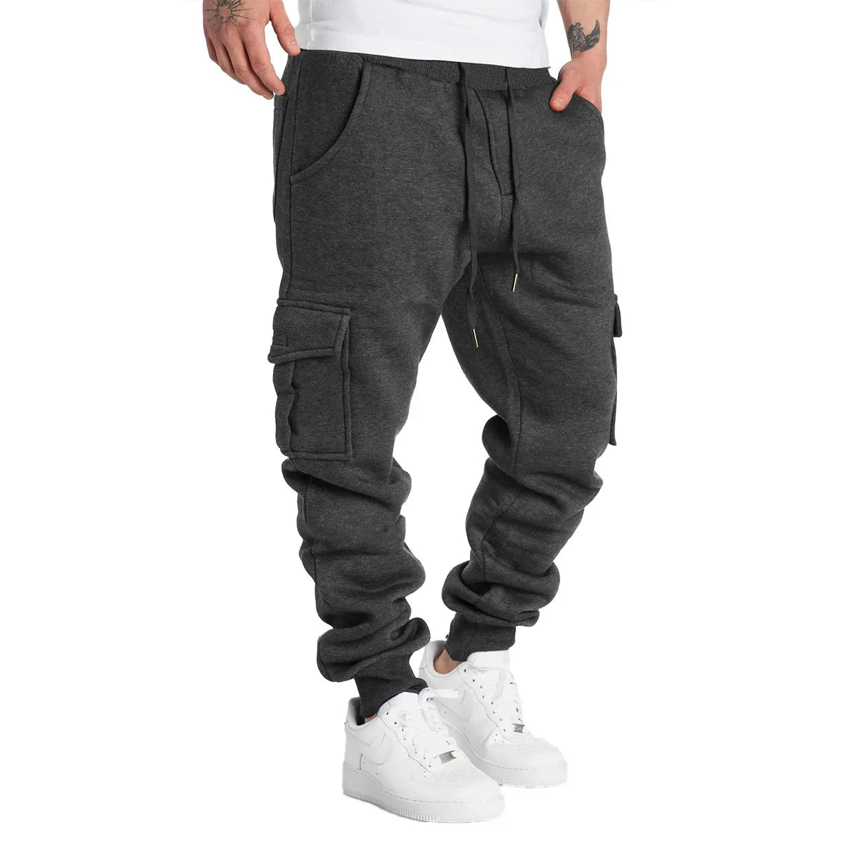Jogging Homme Coupe Droite Oversize – Pantalon Long à Cordon, Multi-Poches, Sport & Streetwear