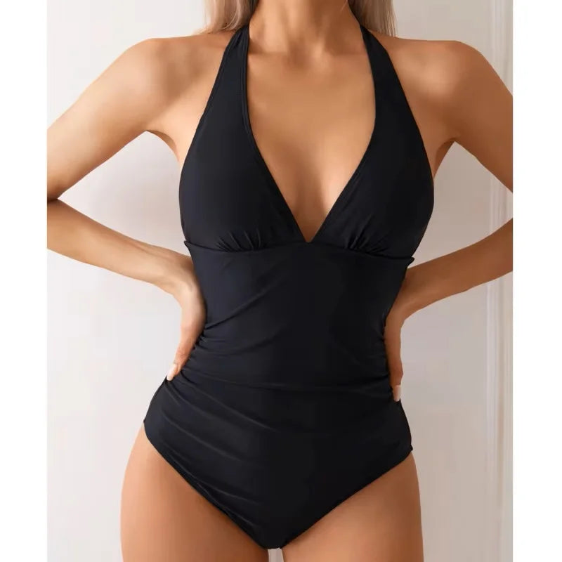 Maillot de Bain 1 Pièce Sexy Push-Up, Couleur Unie, Élégant & Tendance Été 2026