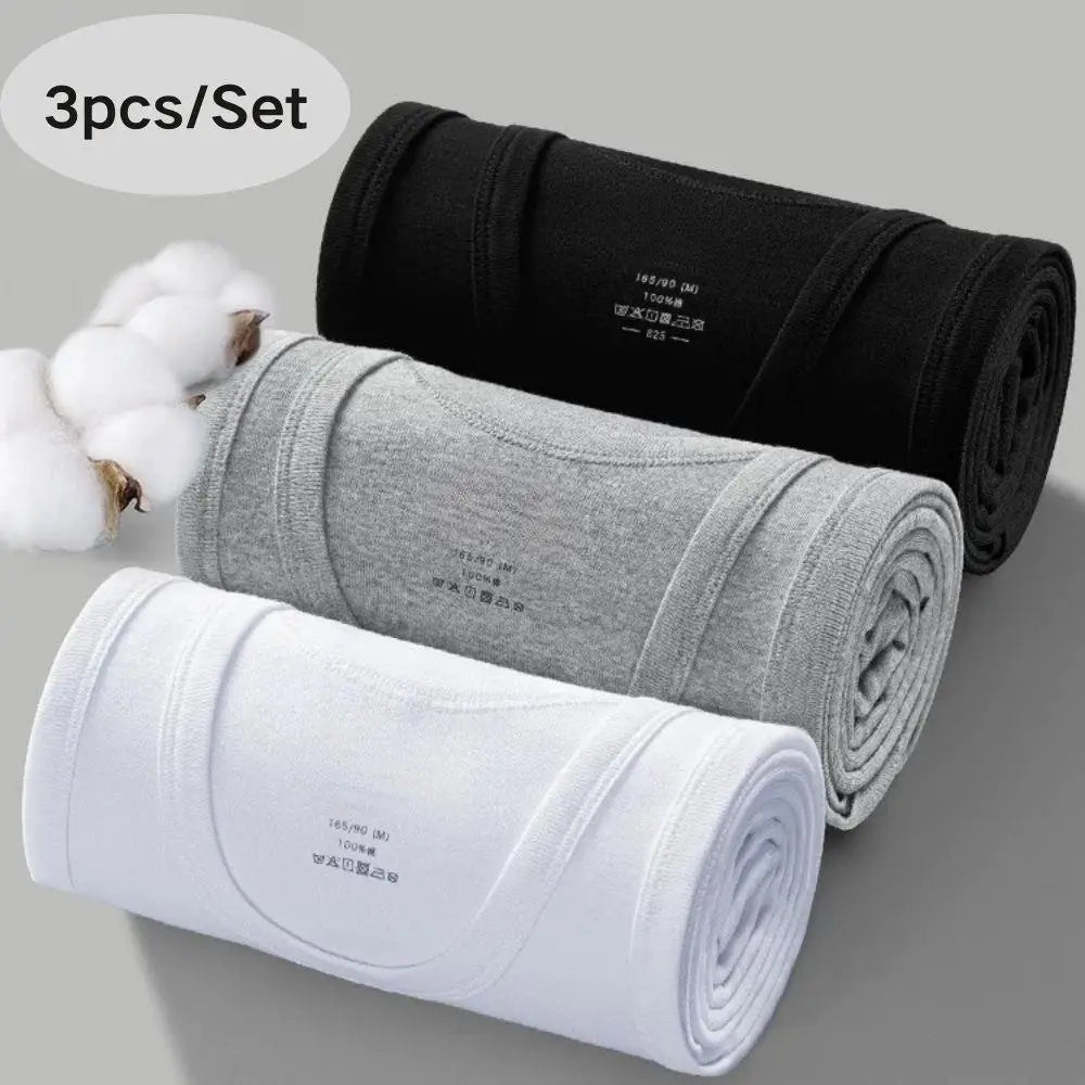 Lot de 3 hauts sans manches en coton unisexe (noir, gris, blanc), confort estival et respirant.