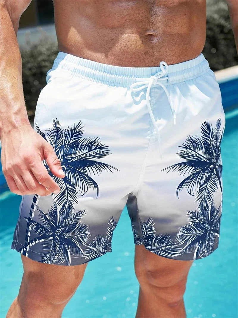 Boardshort Homme Vintage Imprimé 3D Palmiers Tropicaux, Short Hawaïen Respirant & Séchage Rapide.