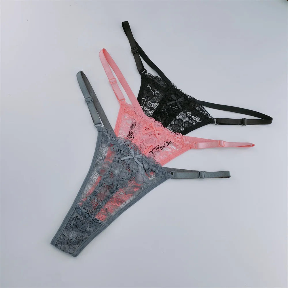Lot de 3 strings femme dentelle – taille basse sexy, respirant & transparent, lingerie élégante