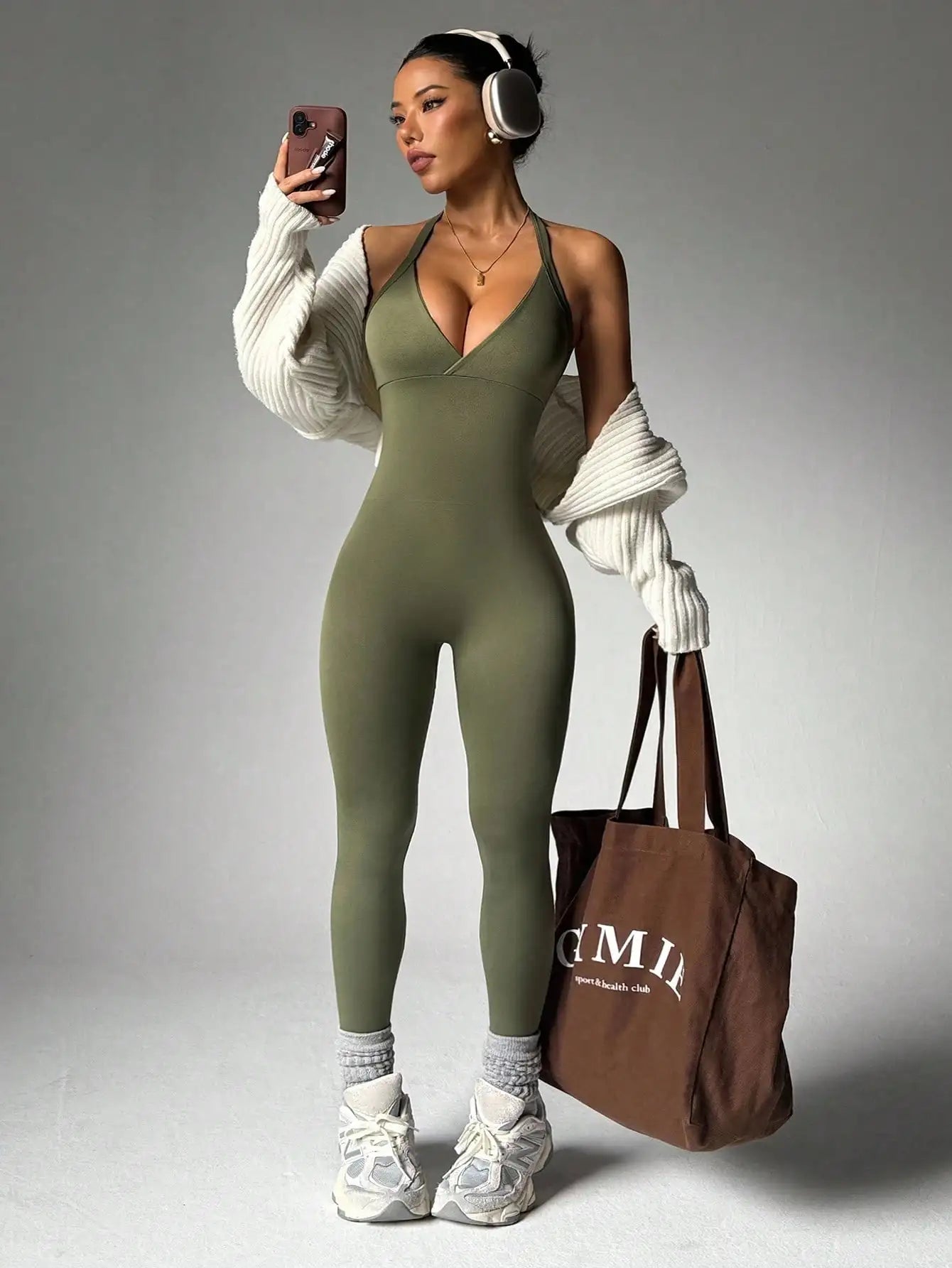 Legging Femme Sans Manches Dos Nu – Haute Élasticité, Compression Sport, Couleur Unie, Fitness & Training.