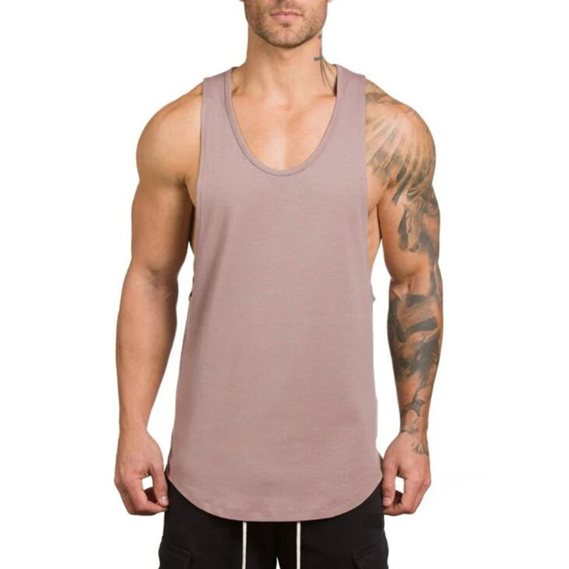 Débardeur Homme en Coton Fitness, Bodybuilding & Running, Couleur Unie