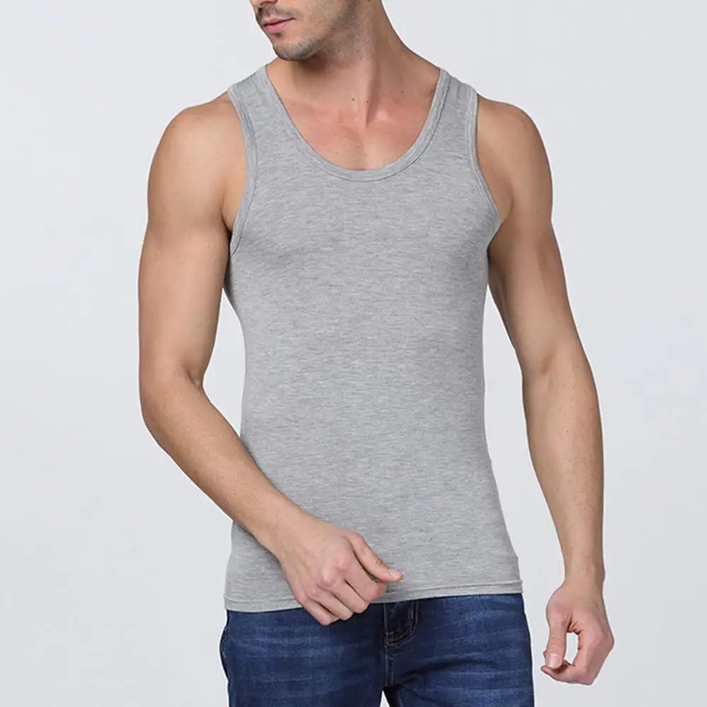 Débardeur gris en coton pour homme, sans manches, style casual été, idéal pour sport et fitness