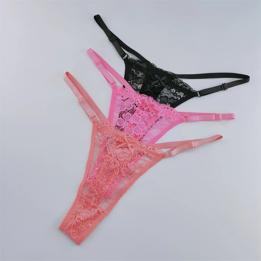 Lot de 3 strings femme dentelle – taille basse sexy, respirant & transparent, lingerie élégante