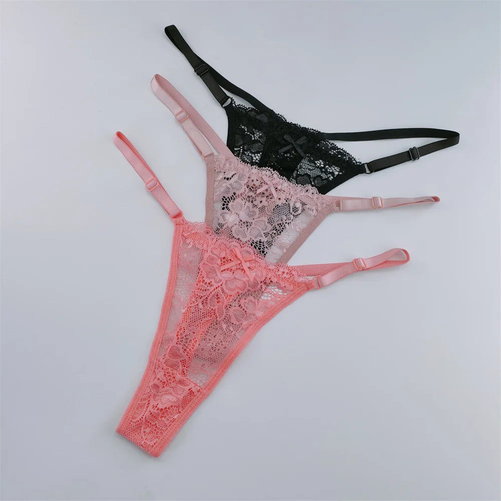 Lot de 3 strings femme dentelle – taille basse sexy, respirant & transparent, lingerie élégante