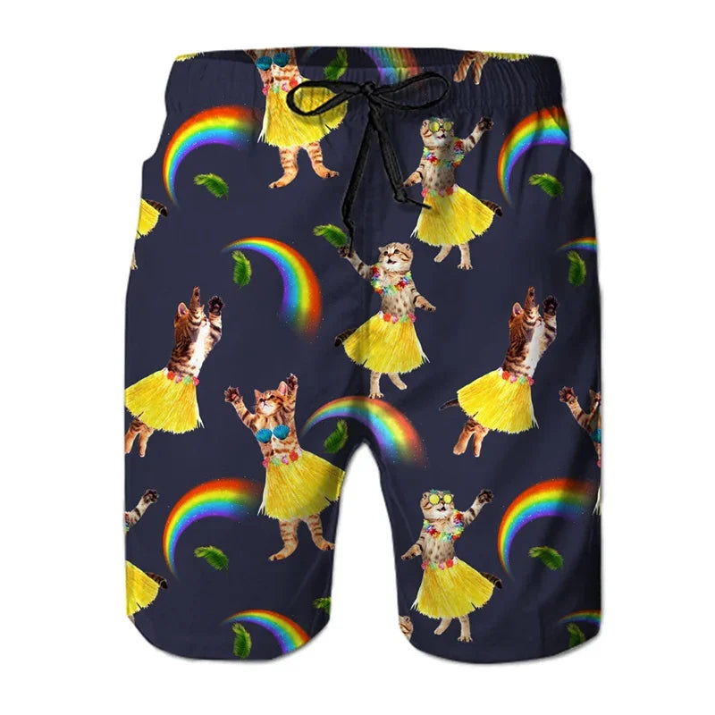 Boardshort Homme Vintage Imprimé 3D Palmiers Tropicaux, Short Hawaïen Respirant & Séchage Rapide.