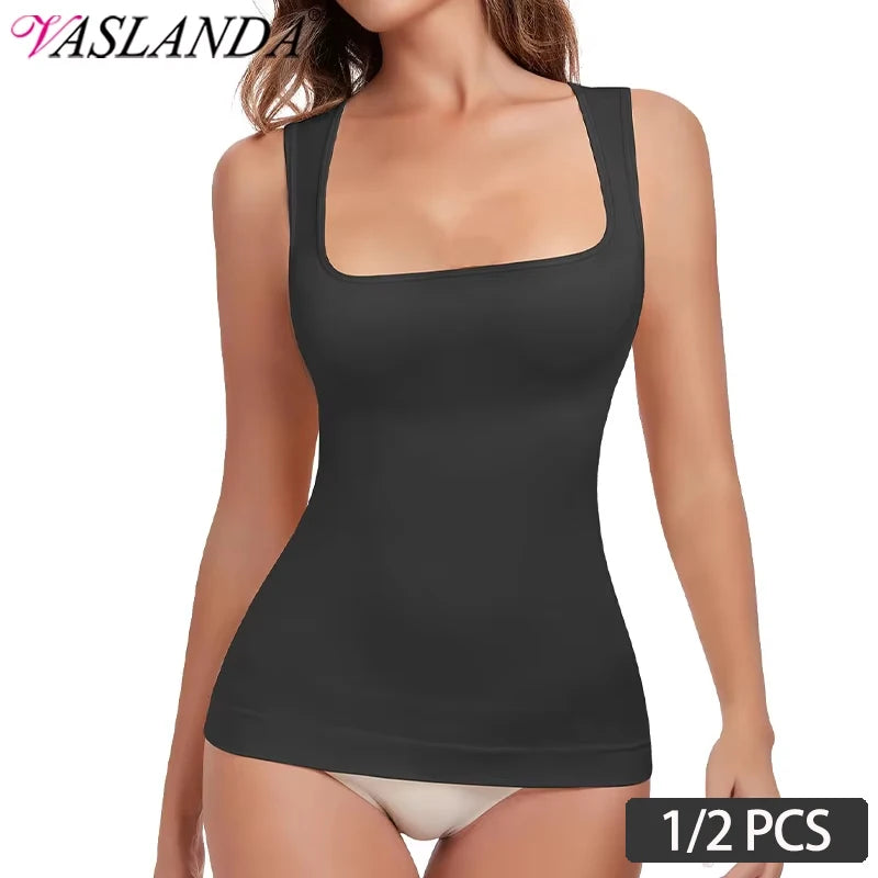 Débardeur Gainant Femme Col Carré – Shapewear Ventre Plat, Sans Couture, Body Shaper Compression (Lot 1 ou 2 Pièces)