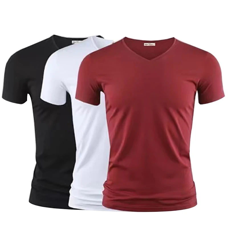 T-shirt homme col V – Coupe ajustée fitness, une coupe sportive.                               Un style épuré,le confort comme stand.