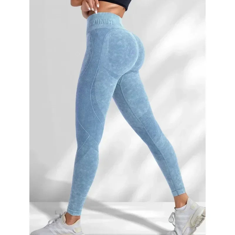 Legging de Sport Femme Seamless Taille Haute – Effet Push-Up Hanches, Yoga & Fitness, Tissu Sand Washed, Imprimé Lettres