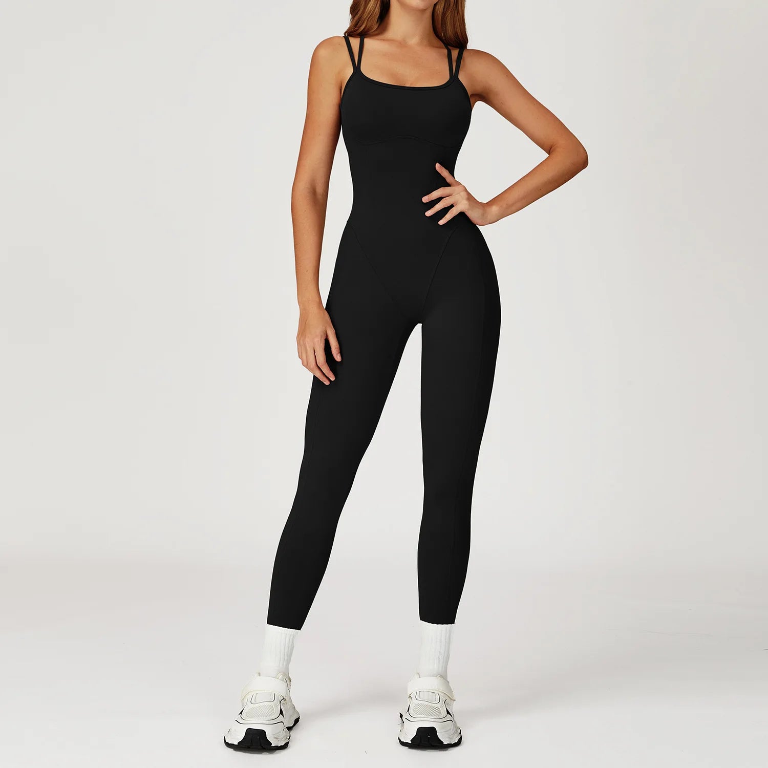Combinaison Sport Femme Longue – Bodysuit Fitness Élégant à Bretelles, Effet Push-Up, Fitness-Yoga & Pilates
