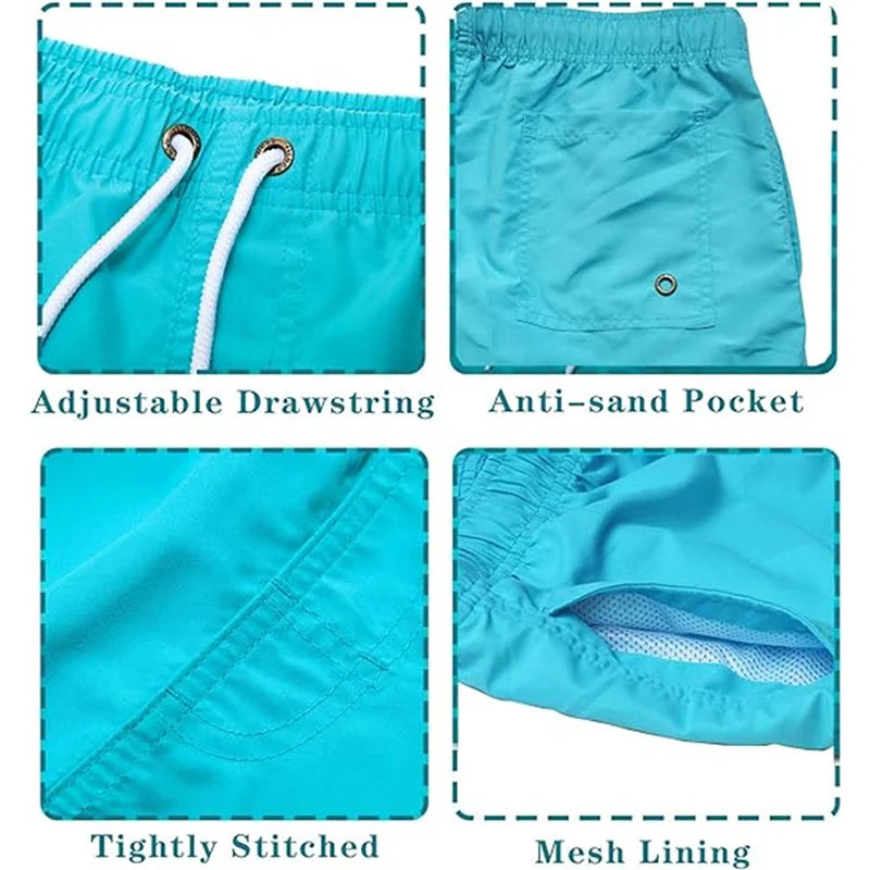 Short de Bain Homme Léger – Séchage Rapide, Doublure Mesh, Poches Latérales, Boardshort Été.