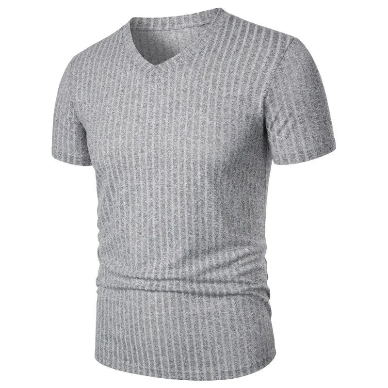 T-Shirt Homme– Col V Stretch, Léger & Côtelé, Style Streetwear Fitness Été
