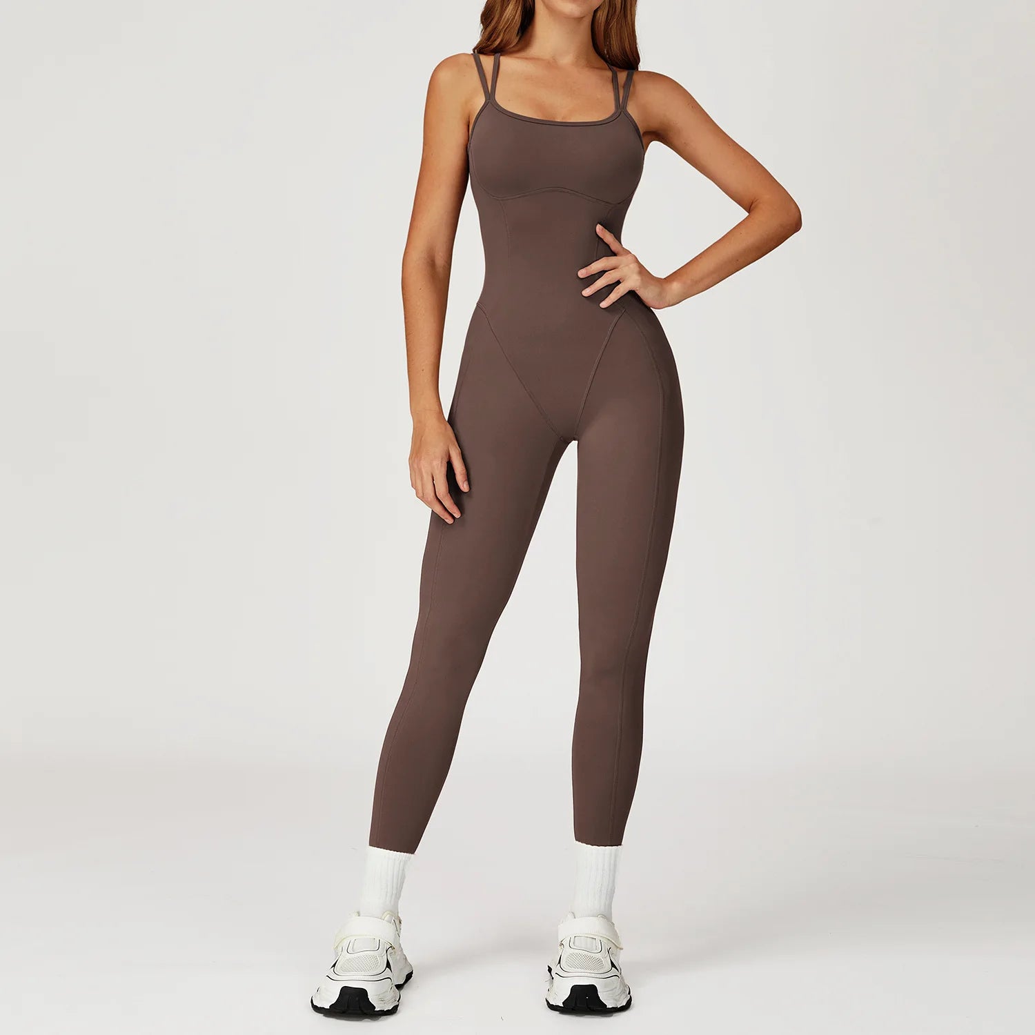 Combinaison Sport Femme Longue – Bodysuit Fitness Élégant à Bretelles, Effet Push-Up, Fitness-Yoga & Pilates