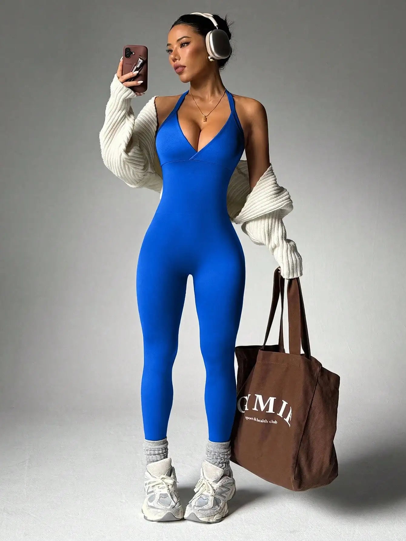 Legging Femme Sans Manches Dos Nu – Haute Élasticité, Compression Sport, Couleur Unie, Fitness & Training.