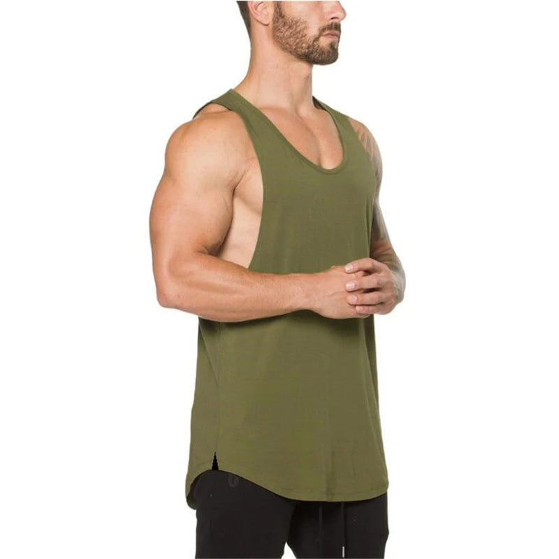 Débardeur Homme en Coton Fitness, Bodybuilding & Running, Couleur Unie