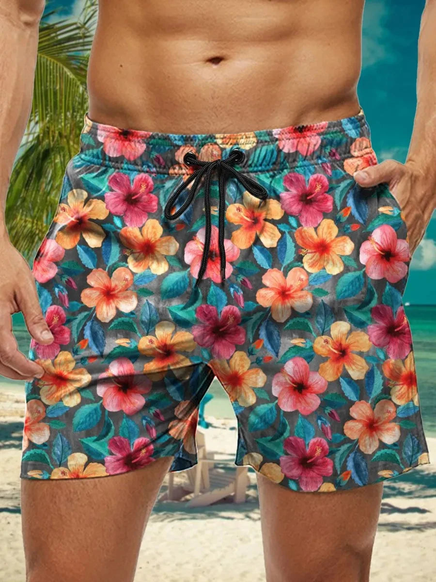 Short de Bain Homme Hawaïen Imprimé Floral 3D, Séchage Rapide, Boardshort Fashion .