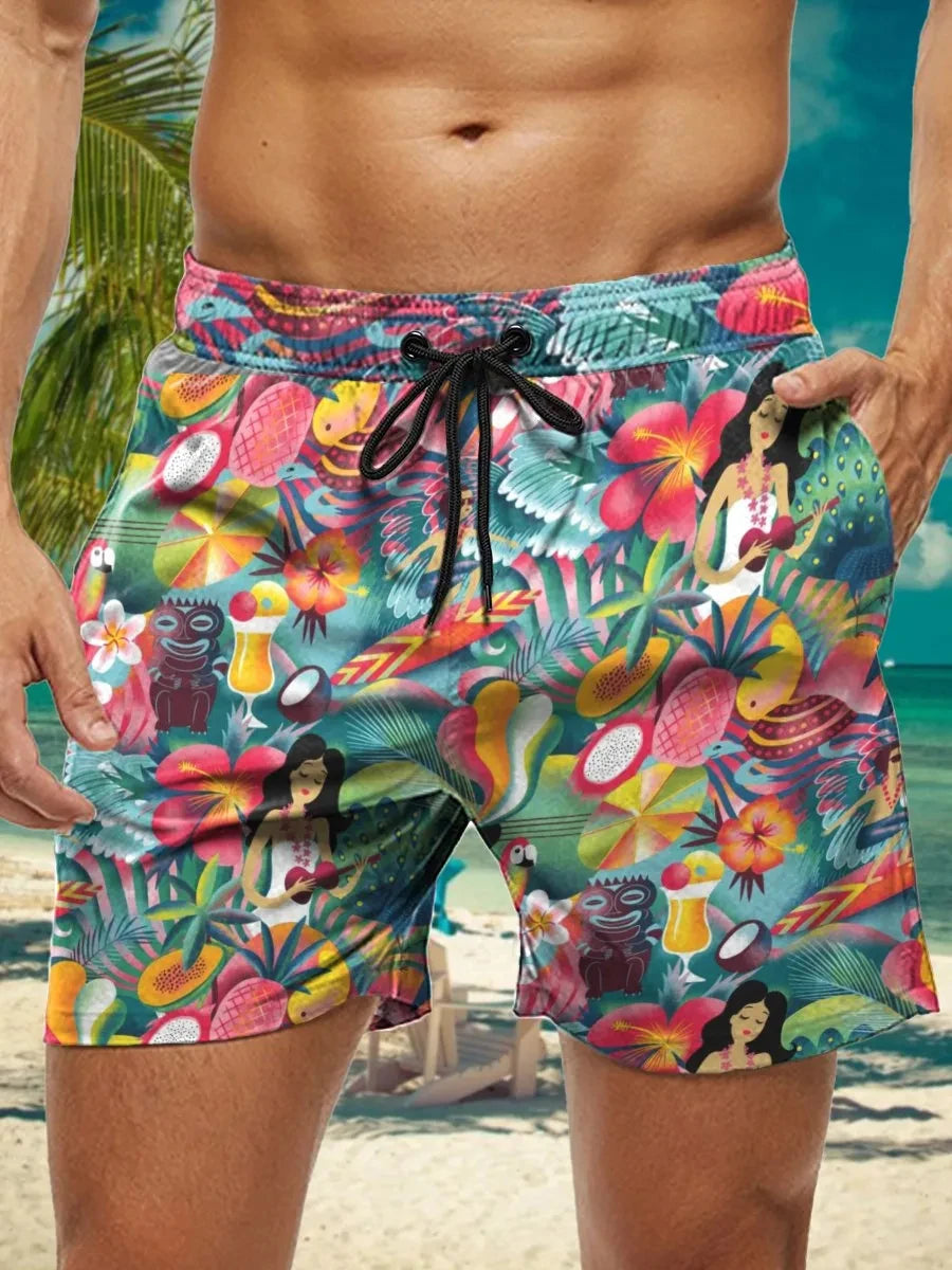 Short de Bain Homme Hawaïen Imprimé Floral 3D, Séchage Rapide, Boardshort Fashion .